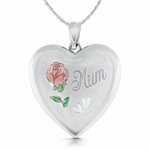 Mum Rose Heart Locket Personalised Silver Pen108