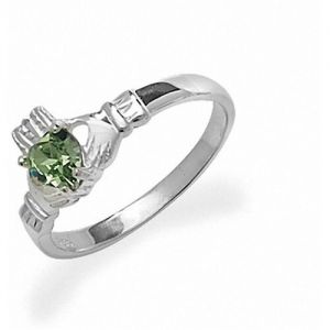 R Irish Claddagh Ring Sterling Silver Green Stone Friendship Love 925 Hallmarked